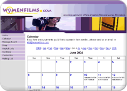 example of the calendar layout which shows a grid for a month and links to events and other months